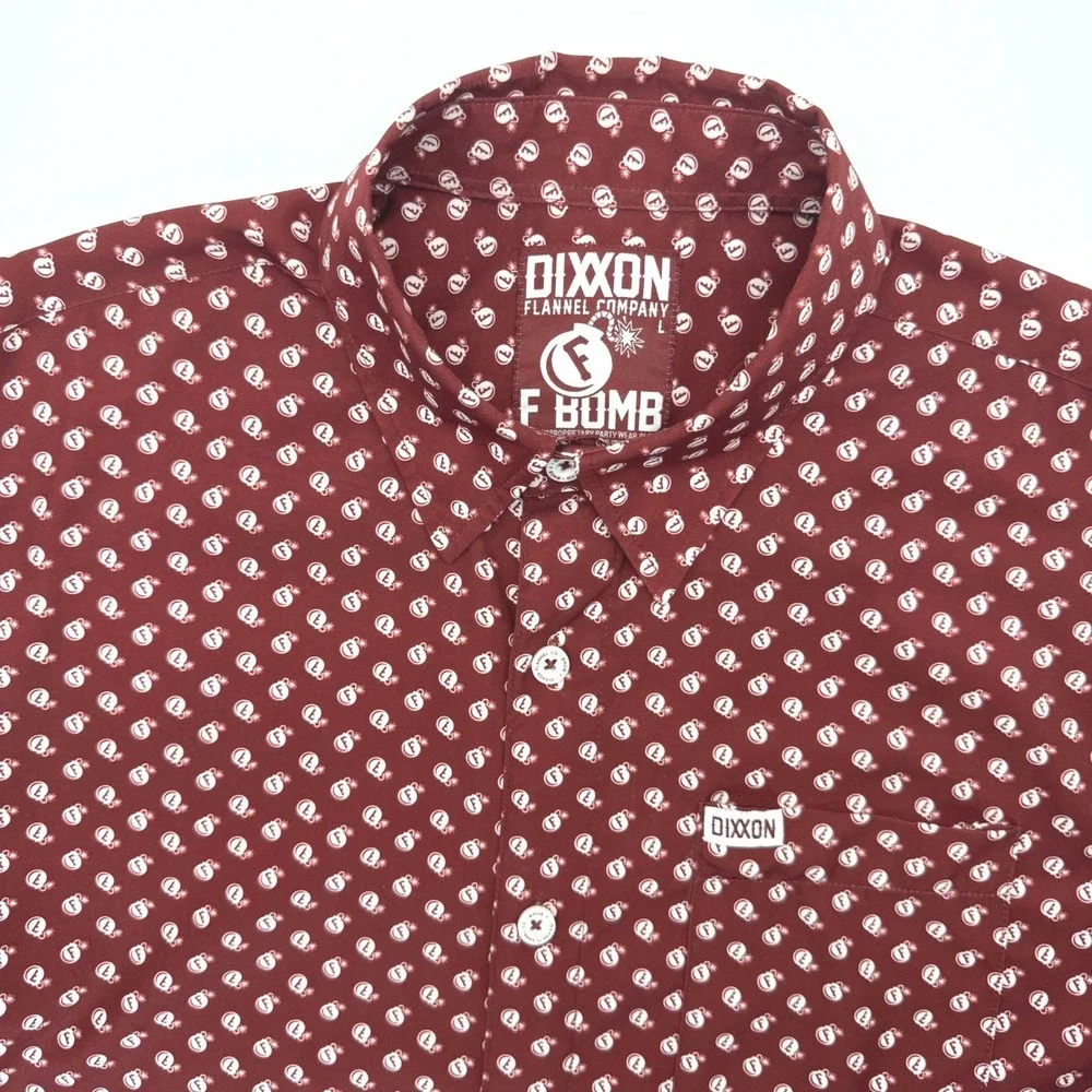 Dixxon Flannel Co Shirt Mens L Burgundy F Bomb D-Lite Short Sleeve Button Down